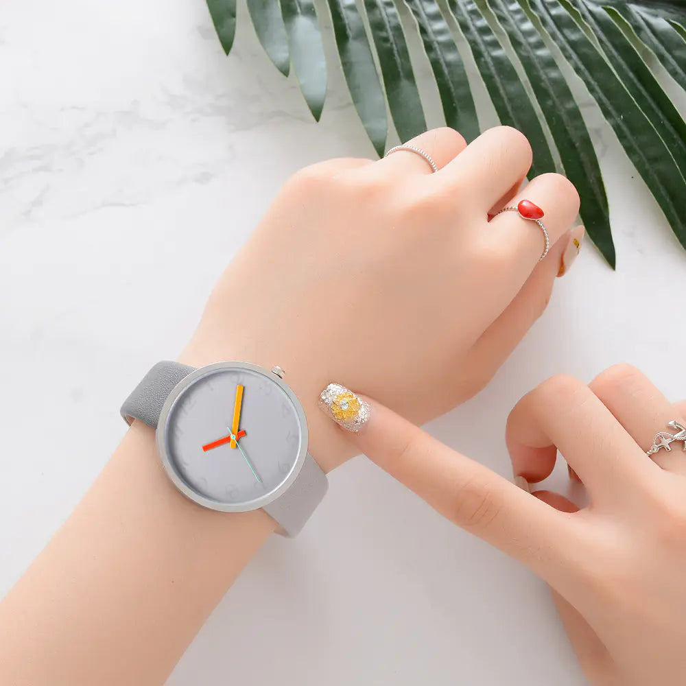 Candy Color Minimalist Quartz Watch with Unique Dial