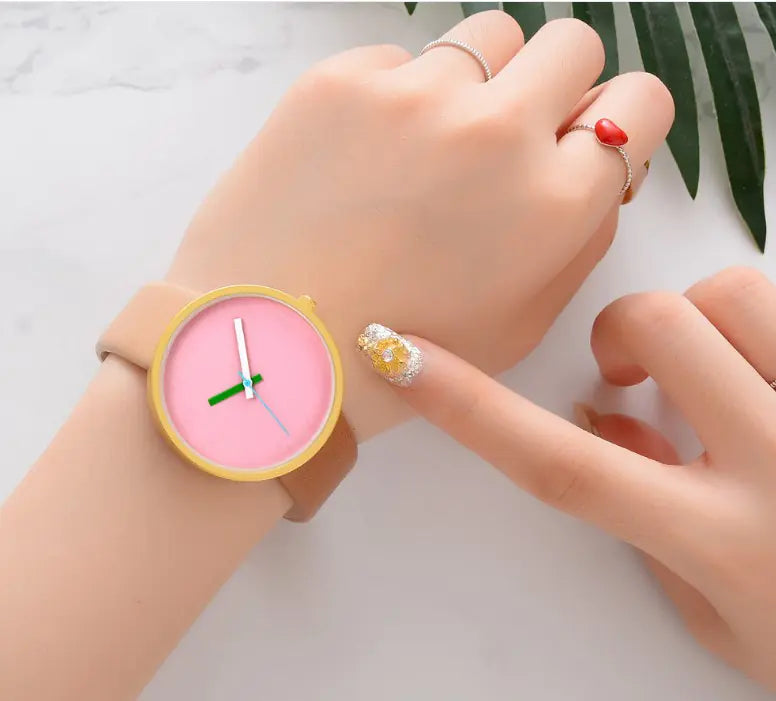 Candy Color Minimalist Quartz Watch with Unique Dial