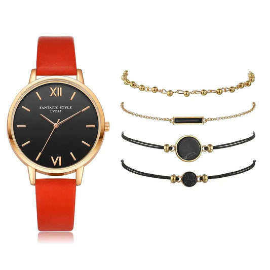 Lvpai Women's Minimalist Quartz Watch and Bracelet Set