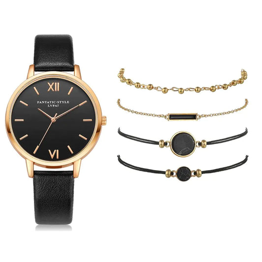 Lvpai Women's Minimalist Quartz Watch and Bracelet Set